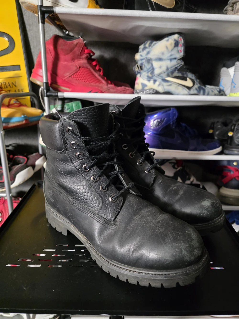 🔥 Timberland Men’s Size 10 Croc Embossed Black Leather Rugged Work Boots